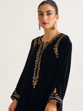 Black velvet kurta with hand embroidery