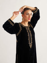 Black velvet kurta with hand embroidery