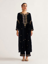 Black velvet kurta with hand embroidery