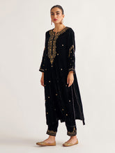 Black velvet palazzo with embroidery