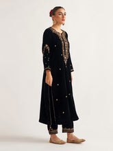 Black velvet kurta with hand embroidery
