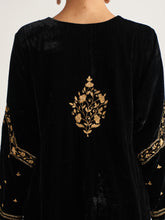 Black velvet kurta with hand embroidery