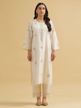 Off white silk chanderi embroidered kurta