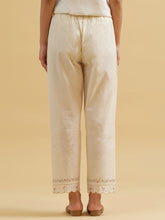 Off white cotton palazzo with embroidered hem
