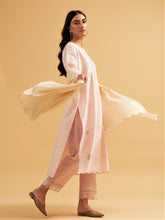 Pastel Pink silk chanderi embroidered kurta with scalloped placket