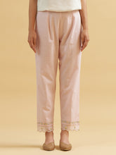 Pastel Pink cotton palazzo with embroidered hem