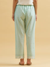 Mint cotton palazzo with embroidered hem