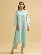 Mint silk chanderi embroidered kurta with scalloped sleeves