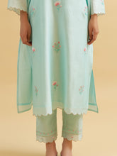 Mint silk chanderi embroidered kurta with scalloped placket