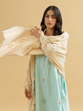 Mint silk chanderi embroidered kurta with scalloped placket