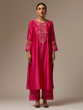 Fuchsia Silk Chanderi kurta with hand embroidery