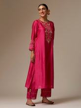 Fuchsia Silk Chanderi kurta with hand embroidery