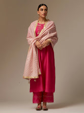 Fuchsia Silk Chanderi kurta with hand embroidery
