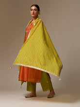 Lemon Green chanderi dupatta with tassels