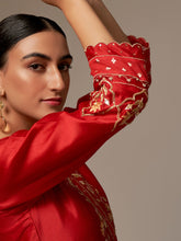 Red Silk Chanderi kurta with hand embroidery