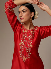 Red Silk Chanderi kurta with hand embroidery