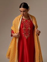Red Silk Chanderi kurta with hand embroidery