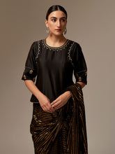Black Silk Chanderi blouse with hand embroidery