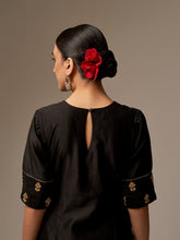 Black Silk Chanderi blouse with hand embroidery