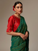 Red Silk Chanderi blouse with hand embroidery