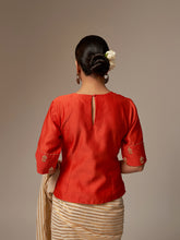 Orange Silk Chanderi blouse with hand embroidery
