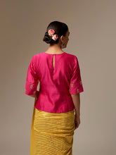 Fuchsia Silk Chanderi blouse with hand embroidery