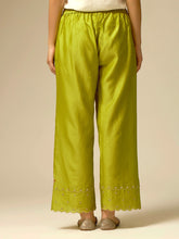Lime Green Silk Chanderi Palazzo with hand embroidery