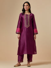 Wine silk chanderi palazzo with hand embroidery