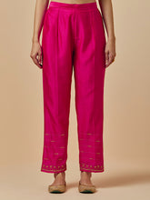 Fuchsia Silk Chanderi palazzo with hand embroidery