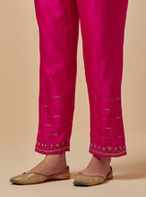 Fuchsia Silk Chanderi palazzo with hand embroidery