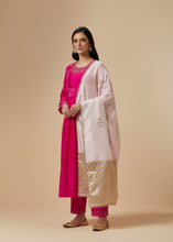 Fuchsia silk chanderi hand embroidered kurta with gather