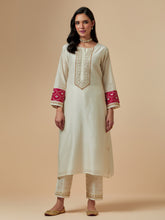 Off white silk chanderi palazzo with hand embroidery