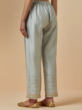 Grey silk chanderi palazzo with hand embroidery