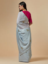 Grey cotton saree with hand embroidery