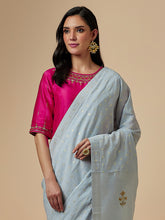 Grey cotton saree with hand embroidery
