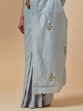 Grey cotton saree with hand embroidery