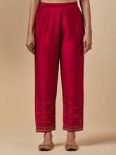 Red silk chanderi palazzo with hand embroidery