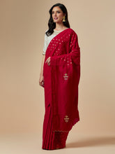 Red cotton saree with hand embroidery