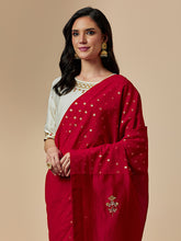 Red cotton saree with hand embroidery