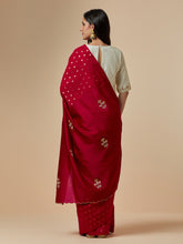 Red cotton saree with hand embroidery