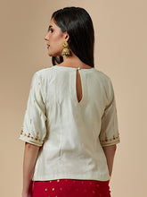 Off white closed neck blouse with hand embroidred