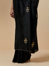 Black cotton saree with hand embroidery