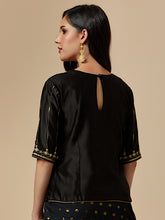 Black closed neck blouse with hand embroidrery