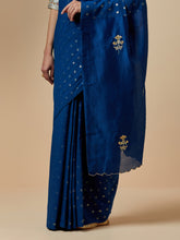Blue cotton saree with hand embroidery