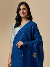 Blue cotton saree with hand embroidery