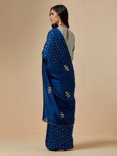 Blue cotton saree with hand embroidery