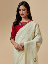 Off white cotton saree with hand embroidery
