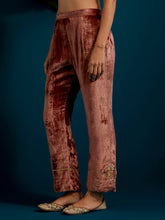 Dull Pink velvet notched neck kurta and pant set