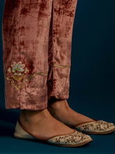 Dull Pink velvet notched neck kurta and pant set