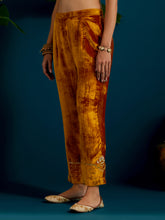 Mustard Orange velvet notched neck kurta and pant set